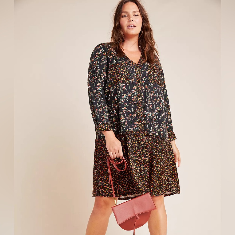 Maeve by Anthropologie Floral Marlie Button Front Tunic Mini Dress size 14